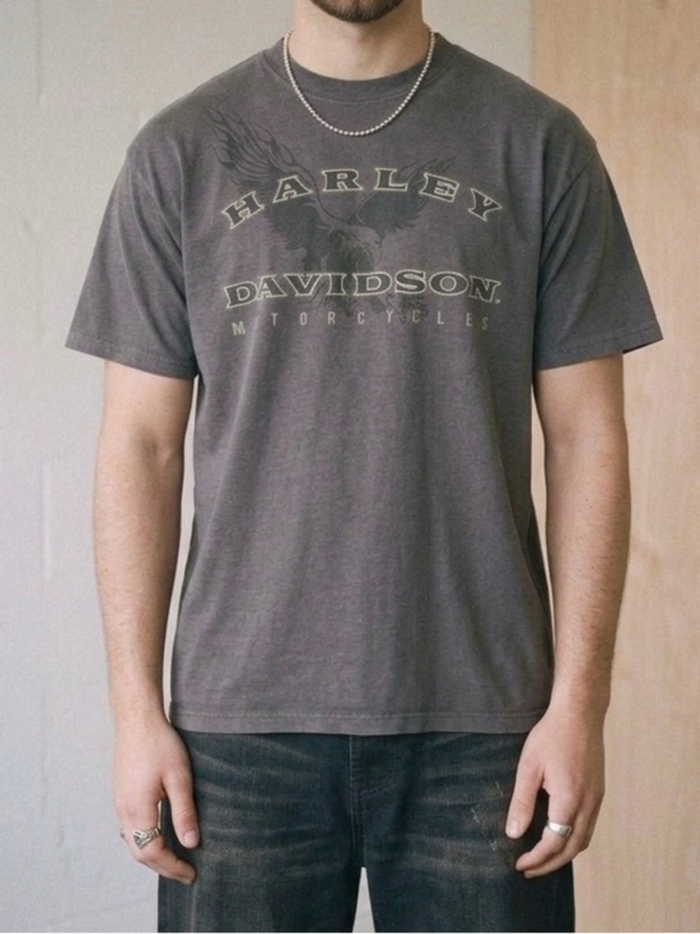 Y2K Harley Davidson Eagle Spellout Grey TShirt Mens Size XL